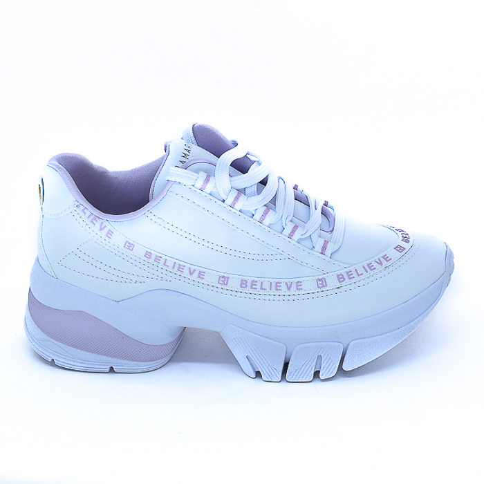 Tênis Chunky Ramarim Escrita Solado Tratorado Branco e Lilás