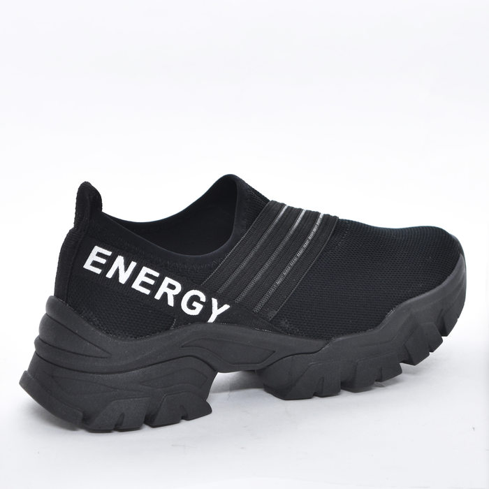 Tênis Slip-On Ramarim Chunky Mesh Cabedal com Elástico Detalhe Escrita Preto