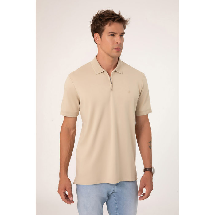 Camisa Polo Dlz Algodão Gola Colarinho Ribana Trabalhada Detalhe Zíper Manga Curta Lisa Aplicação Lo