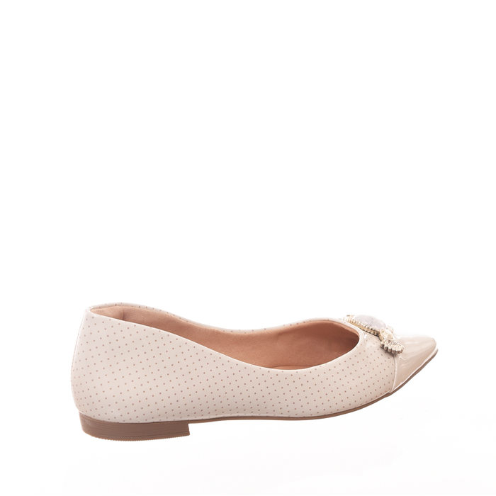 Sapatilha Ramarim Bico Fino Esampa Poá Detalhe Pedra Verniz Off White