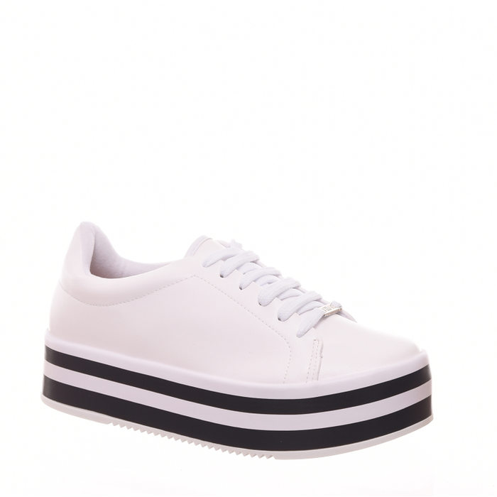 Tênis Vizzano Flatform Detalhe Listra Branco e Preto