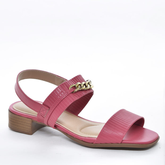 Sandália Modare Ultra Conforto Duas Tira Larga com Corrente Salto Rasteira Madeira Rosê
