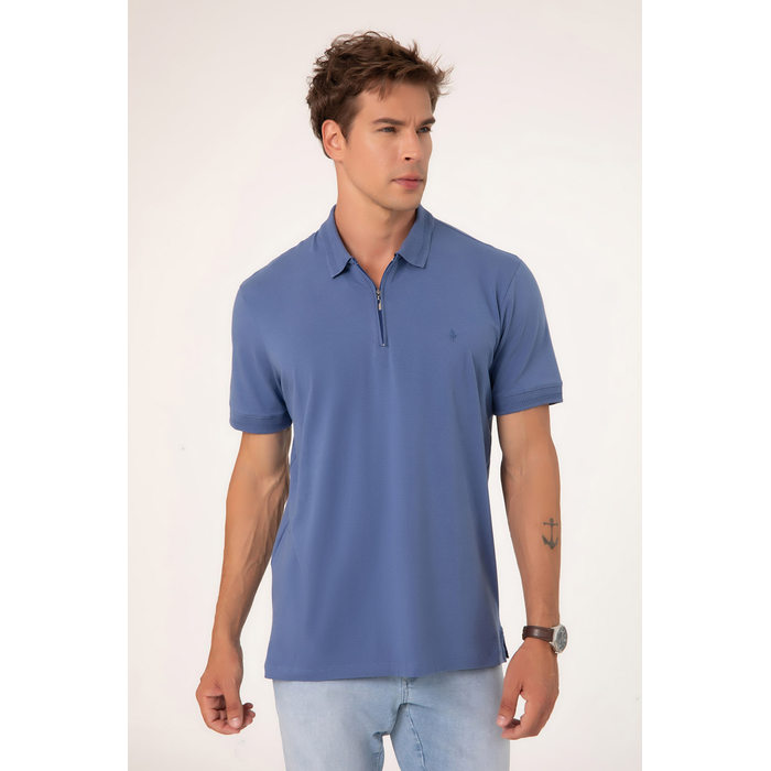 Camisa Polo Dlz Algodão Elastano Stretch Gola Colarinho Detalhe Zíper Ribana Trabalhada Manga Curta