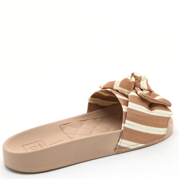 Chinelo Slide Moleca Listrado com Laço Rosê e Off White