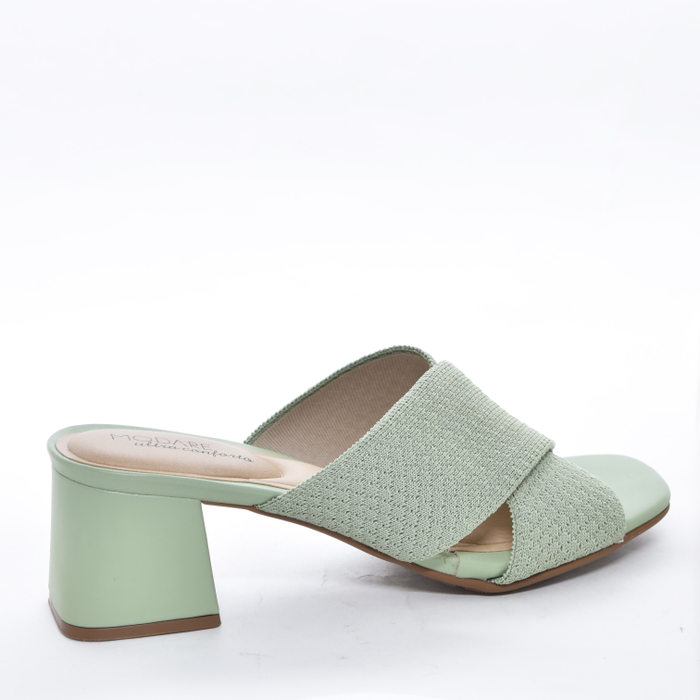 Tamanco Modare Ultra Conforto Cabedal Mesh Trabalhado X Salto Médio Quadrado Verde