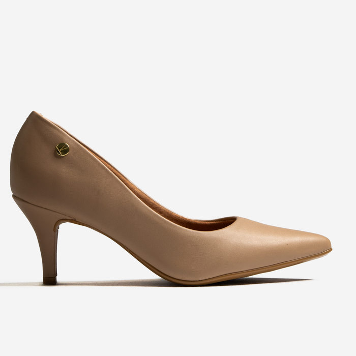 Sapato Scarpin Vizzano Liso Bico e Salto Fino Médio Nude