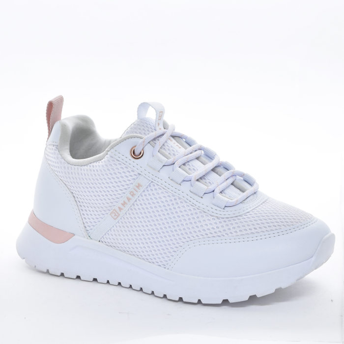 Tênis Jogger Ramarim Tela com Recortes Detalhes Rosê Branco