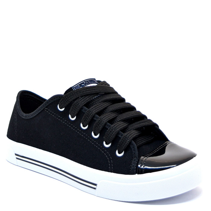 Tênis Moleca Tecido com Palmilha Flow Detalhe Verniz Preto