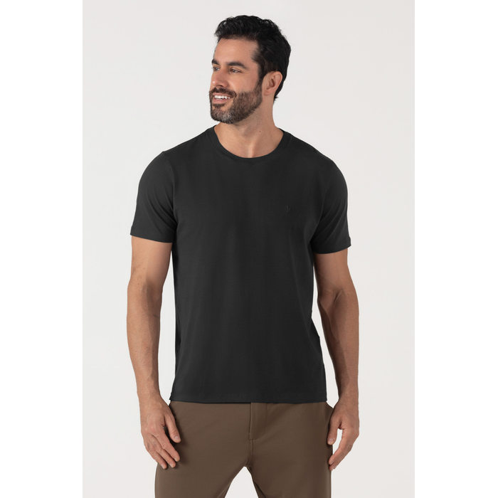Camiseta Dlz Algodão Elastano Stretch Básica Aplicação Bordado Logo Preto