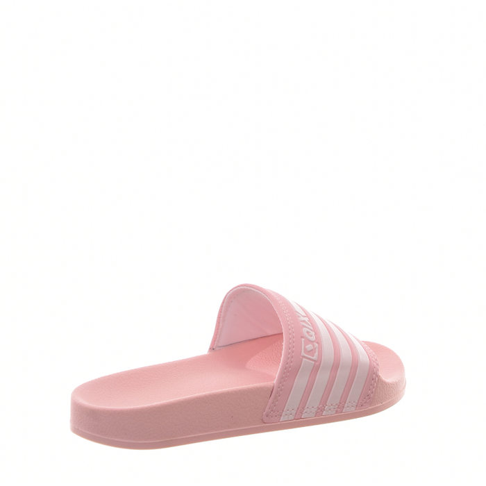 Chinelo Slide Qix Listrado Rosa e Branco