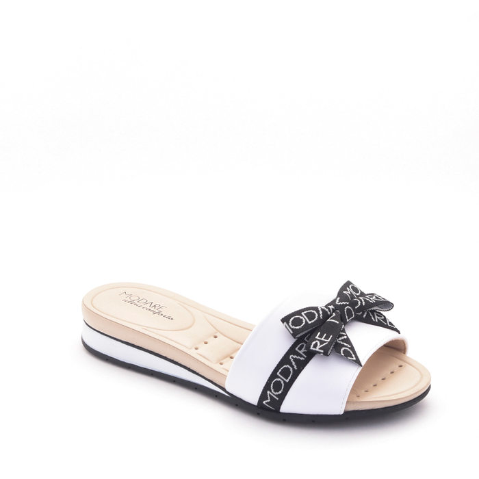 SANDÁLIA CHINELO MODARE ULTRA CONFORTO SLIDE ANABELA DETALHE LAÇO BRANCO E PRETO