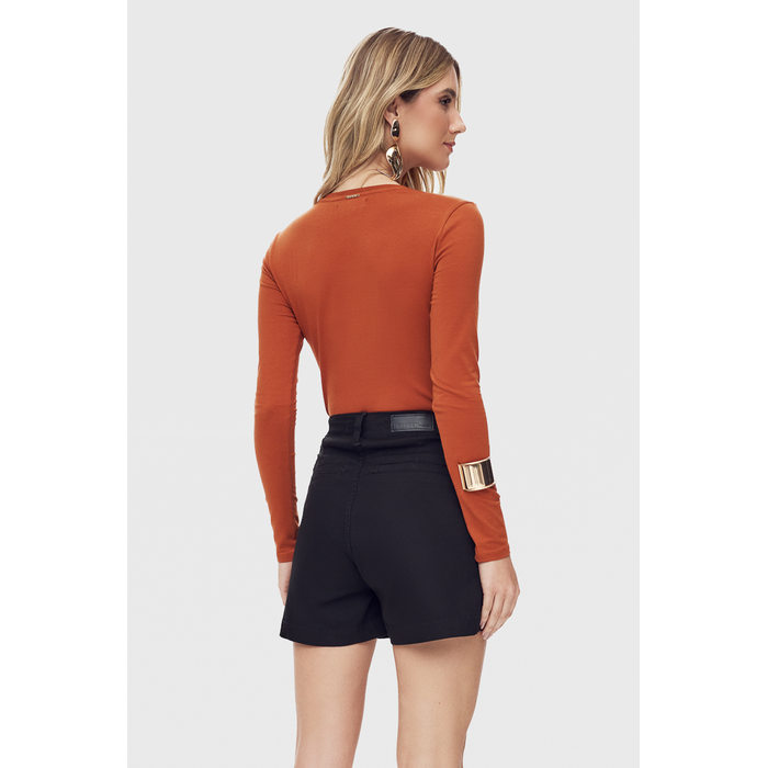 Blusa Flor de Lis Algodão Elastano Manga Longa Básica Caramelo