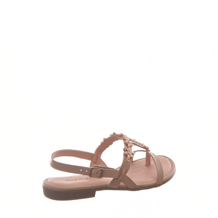 SANDÁLIA RASTEIRA PINK CATS DETALHE PEDRARIA BEGE E DOURADO