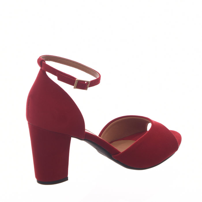 Sandália Vizzano Salto Grosso Calcanhar Fechado Nobuck Vermelha