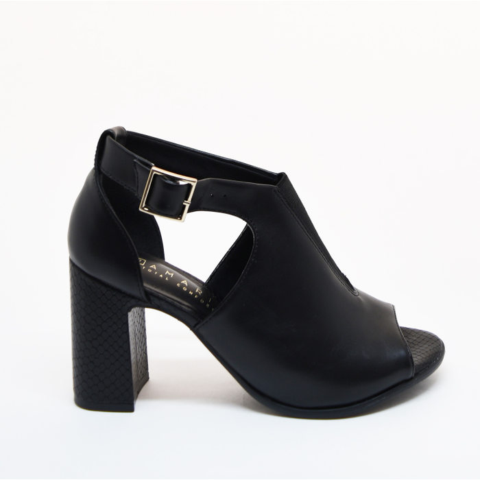 SAPATO OPEN BOOT RAMARIM SALTO GROSSO DETALHE VAZADO FIVELA PRETO