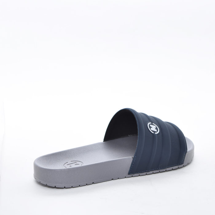 Chinelo Slide Molekinho Aplicação Logo Azul Marinho e Cinza