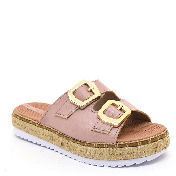 TAMANCO MOLECA FLATFORM CORDA COM FIVELA ROSA E BEGE