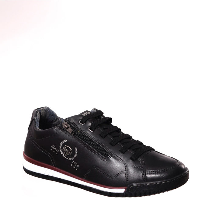 Sapatênis Jogger Pegada Detalhe Zíper Cadarço Elástico Couro Preto