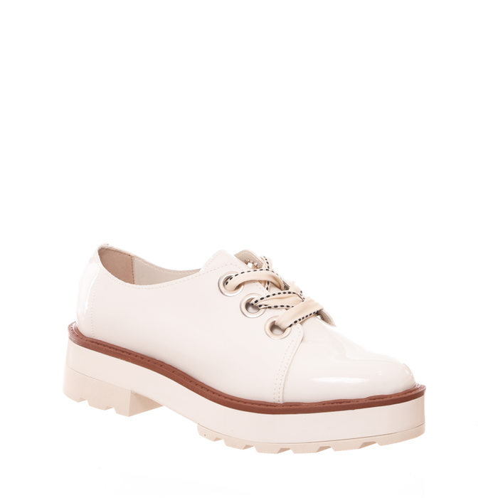 Sapato Moleca Oxford Tratorado Salto Baixo Off White