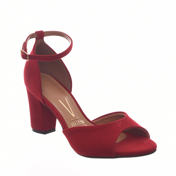 Sandália Vizzano Salto Grosso Calcanhar Fechado Nobuck Vermelha