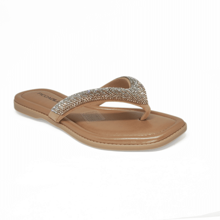 Rasteira Piccadilly Conforto Metalizada Tira Dedo Strass Degradê Rosê