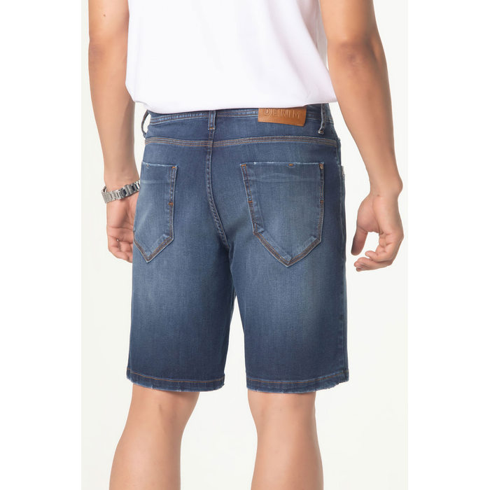 Bermuda Dlz Jeans Algodão Lisa com Bolso Secreto Metal Logo Azul Escuro