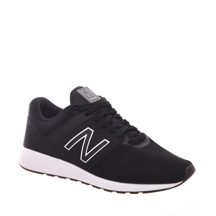 Tênis Jogger New Balance 24 Detalhe Nobuck e Tela Preto e Branco