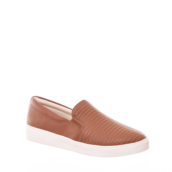 Tênis Slip-On Bottero Couro Detalhe Costura Caramelo