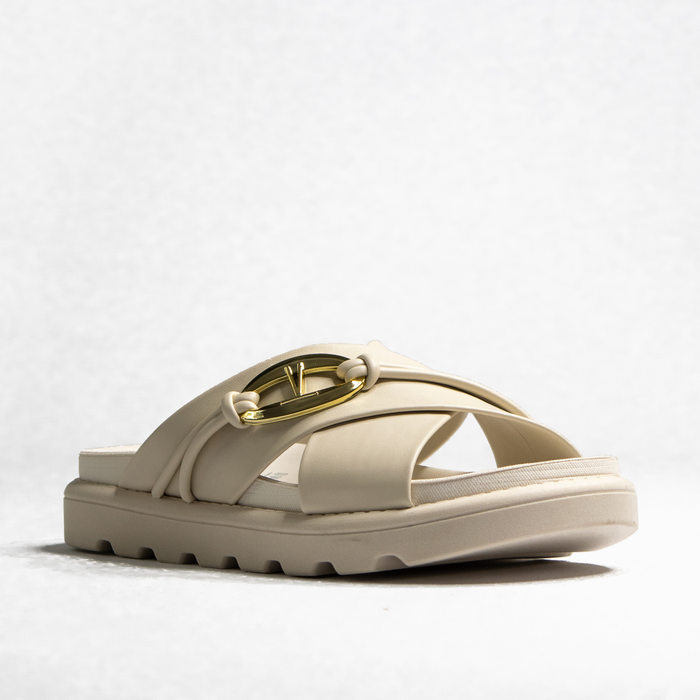 Chinelo Birken Vizzano Tira Transpassada Aplicação Metal Logo Solado Tratorado Off White