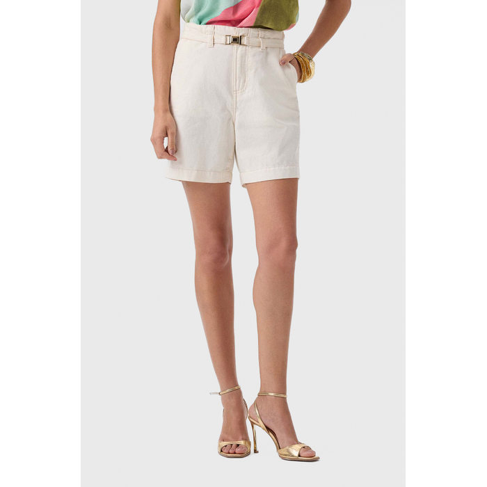 Short Flor de Lis Algodão Bolso Faca Liso Acompanha Cinto Bege