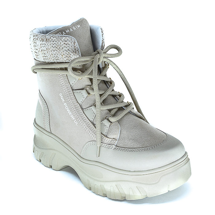 Tênis Abotinado Ramarim Camurça com Recortes Detalhe Polaina Bege