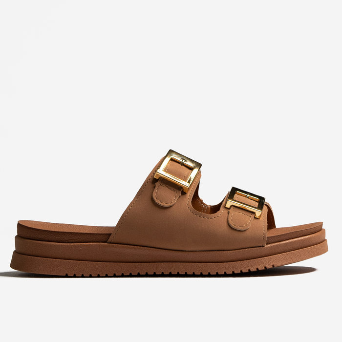 Chinelo Birken Mississipi Cabedal Tiras Larga Detalhe Metal Solado Tratorado Bege