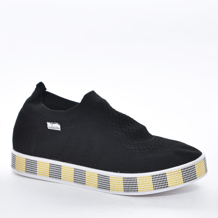 Tênis Slip-On Molekinha Mesh Trabalhado Palmilha Soft Pop Solado Quadriculado Multicores Preto