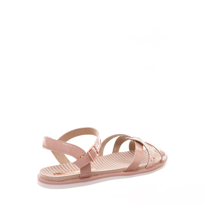Sandália Rasteira Molekinha Detalhe Glitter Verniz Rosa