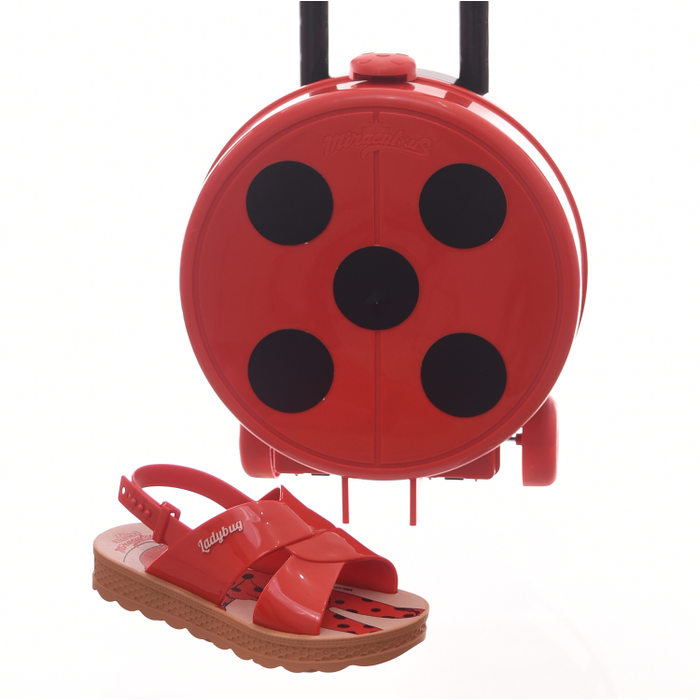 Sandália Grendene Ladybug Trip Bag Acompanha Maleta Vermelho e Caramelo