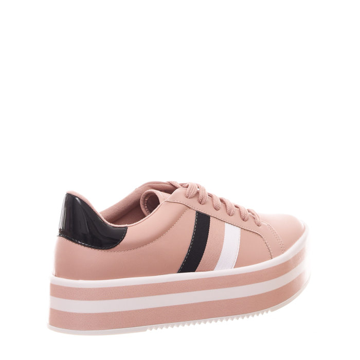 Tênis Vizzano Flatform Detalhe Listra Lateral Rosê e Branco