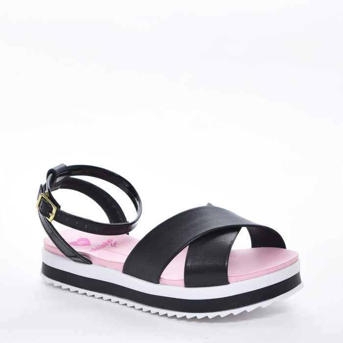 Sandália Flatform Molekinha Tecnologia Fun Cabedal X Solado Listra Tratorado Acompanha Tornozeleira 