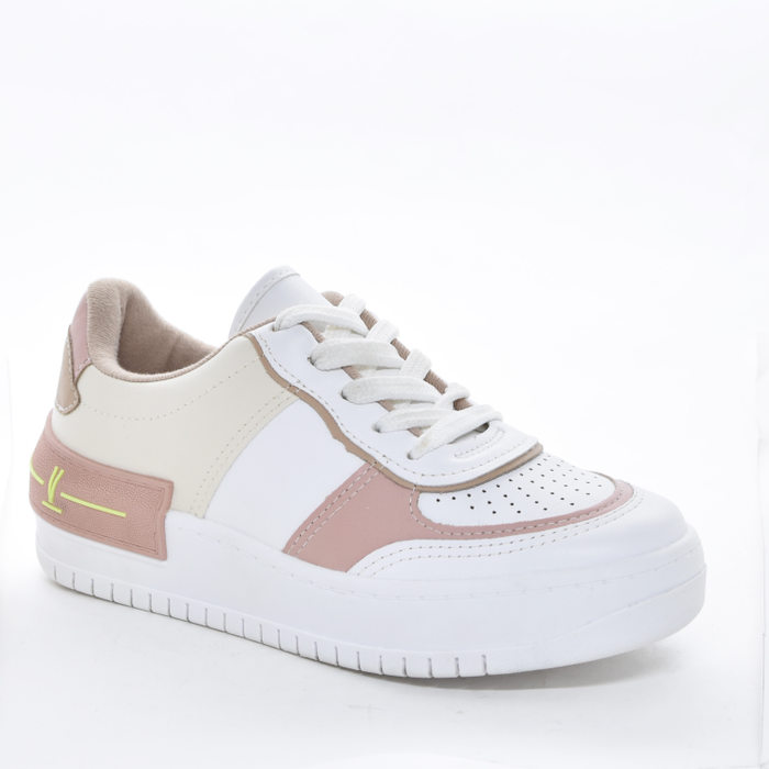 Tênis Vizzano com Recortes Coloridos Detalhe Microperfuros Solado Tratorado Branco e Off White