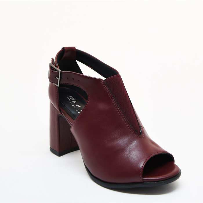 SAPATO OPEN BOOT RAMARIM SALTO GROSSO DETALHE VAZADO FIVELA BORDÔ