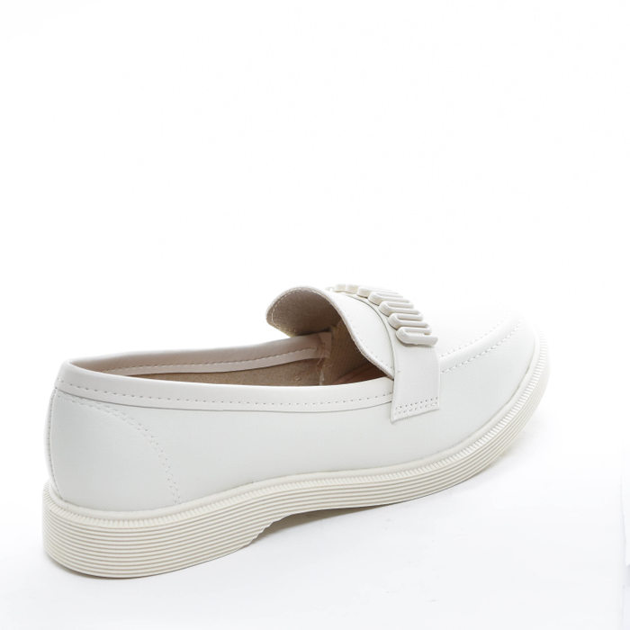 Sapato Mocassim Moleca Detalhe Ondulado Salto Rasteira Solado Trabalhado Off White