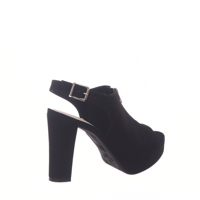 Sandália Open Boot Via Marte Salto Grosso Zíper Frontal Nobuck Preta