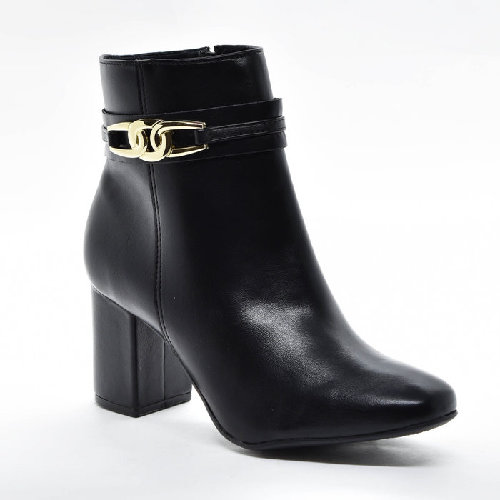 Bota Via Marte Cano Curto Liso Detalhe Faixa Aplicação Metal Lateral Fechamento Zíper Salto Médio Gr