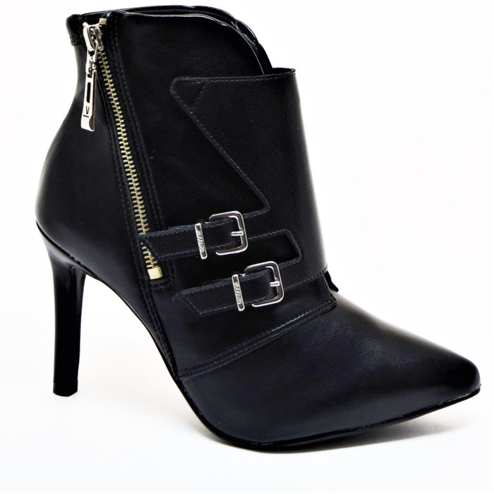 Bota Ankle Boot Vizzano Detalhe Fivela Salto Fino Preto