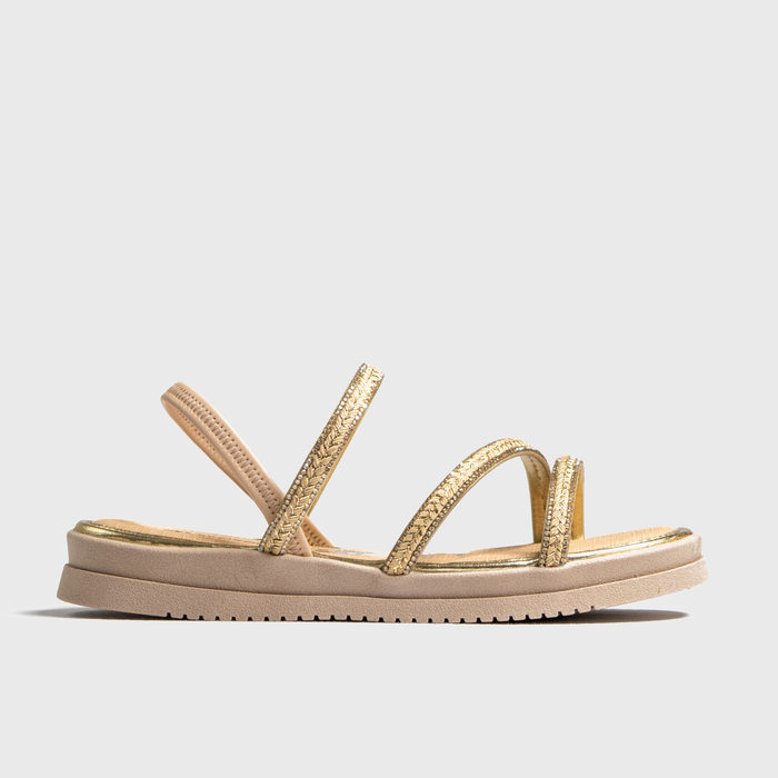 Sandália Papete Mississipi Tiras Aplicação Strass Trabalhado Posterior Elástico Solado Tratorado Beg