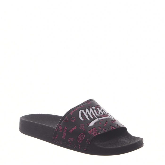 Chinelo Slide Qix Missy Estampado Preto e Rosa