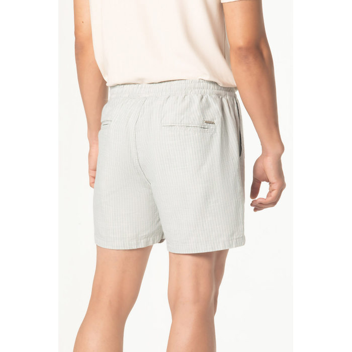 Short Dlz Algodão Viscose Linho Cós Elástico com Amarração Estampa Listras Bolso Faca Verde