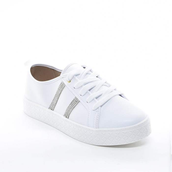 Tênis Moleca Detalhe Lateral Strass Solado Trabalhado Branco