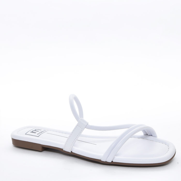 Rasteira Moleca Cabedal Tiras Finas Diagonal Bico Redondo Branco