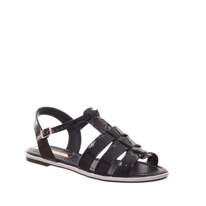 Sandália Rasteira Moleca Tiras Verniz Preta