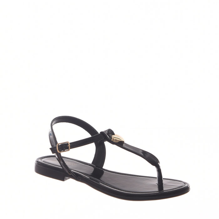 Sandália Rasteira Klin Anatômica Aplicação Coração Verniz Preta